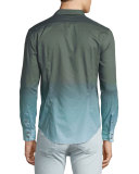 Ombre Sepia Long-Sleeve Sport Shirt, Green