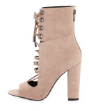 Ella Lace-Up Block-Heel Bootie, Dark Modern Beige