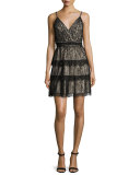 Olive Tiered Lace Mini Dress, Black/Brown