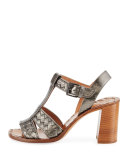Intrecciato T-Strap 80mm Sandal, Argento Antique