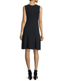 Sleeveless Ribbed A-Line Dress, Black