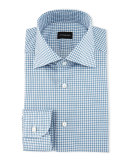 Shadow Graph-Check Dress Shirt, Teal