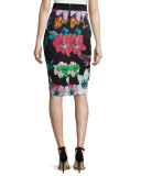 Paper Floral-Print Midi Skirt, Black