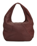 Cervo Large Leather Hobo Bag, Wine
