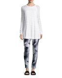 Palm-Print Drawstring Pants, Navy/Bianco