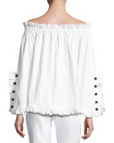 Dalia Embellished Ruffle-Trim Off-the-Shoulder Blouse, White