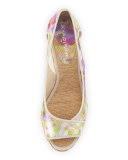 Coraa Snake-Print Espadrille Wedge Sandal, Peach