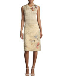 Cable-Knit Sweater Vest w/ Hummingbird Embroidery, Oro