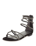 Chaindown Strappy Flat Sandal, Black