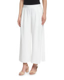 Woven Tencel® Grain Wide-Leg Cropped Pants, White 