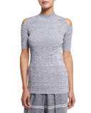 Melange Mock-Neck Cold-Shoulder Top, Blue