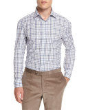 Windowpane-Check Long-Sleeve Sport Shirt, Blue