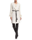 Tassel Double Rope Tie Belt, Caviar/Gunmetal