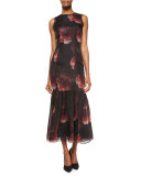 Floral-Print Silk Chiffon Trumpet Gown