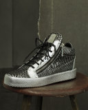 Men's Textured Metallic Leather Mid-Top Sneaker, Black/Silver