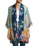 Mixed-Print Twill Kimono Jacket, Multi