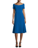 Short-Sleeve Stretch Jersey Midi Dress, Shoreline