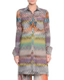 Crazy Patchwork Button-Front Tunic, Blue/Multi