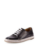 Playtime Perforated Leather Sneaker, Dark Gray