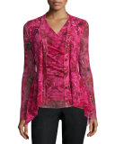 Long-Sleeve Rose-Print Cardigan 