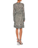 Scoop-Neck Bell-Sleeve Dress, Black/White