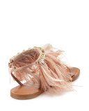 Feather-Ankle Flat Sandal, Neutral
