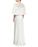 V-Neck Chiffon Empire-Waist Bias Gown, Ivory