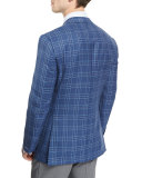 Plaid Two-Button Sport Coat, Blue