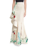 Cicilia Floral Ruffled Skirt, White