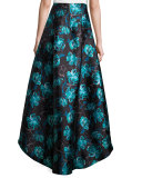 Floral Jacquard High-Low Ball Skirt, Blue Topaz