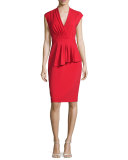 Cap-Sleeve Peplum Cocktail Dress, Cherry Red