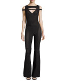 Cutout Flared-Leg Jumpsuit, Black