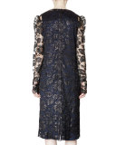 Metallic Lace-Overlay Column Dress, Black/Navy
