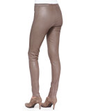 Front-Zip Leather Leggings