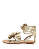 Blossom Leather Gladiator Sandal, Gold