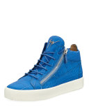 Men's Crocodile-Embossed Leather Mid-Top Sneaker