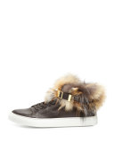 100mm High-Top Sneaker with Fur Collar, Chocolate