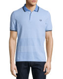 Oxford-Stripe Piqué Polo Shirt, Light Blue