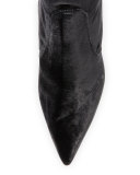 Hyper Pointed-Toe Velvet Knee Boot, Smoke