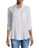 Charli Skinny-Striped Long-Sleeve Shirt, White/Berry