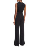 Viona Plunging V-Neck Jumpsuit, Black