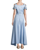 Button-Front Midi Skirt, Light Blue