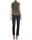 Fernanda Sleeveless Mock-Neck Printed Blouse, Galaxy Blue Multi