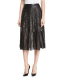Tianna Studded Leather & Floral Lace Skirt, Black