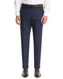 Plaid Super 120s Wool Trousers, Navy