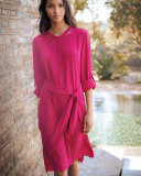 Long-Sleeve Belted Silk Shirtdress, Plus Size