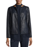 Keaton Embossed Leather Grosgrain-Trim Jacket, Shadow Multi