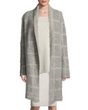 Windowpane-Check Shawl-Collar Coat, Moon, Petite