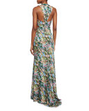 Floral Draped Cutout Sleeveless Gown