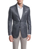 Milano Mini-Check Two-Button Wool Jacket, Gray